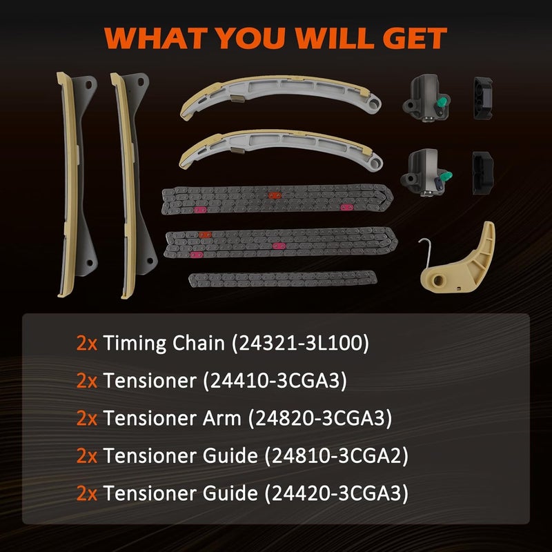 Daysyore Timing Chain Kit for 2020-2022 Telluride & Palisade 3.8L V6, 2013-2018 Santa Fe & 2014-2020 Sorento 3.3L V6, Fits Sedona Stinger Cadenza K900 G70 G80 G90, Replace# 24321-3L100 24810-3CGA2 - Image 5